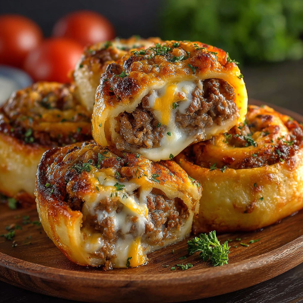 A plate of food with a meat and cheese filled pastry.