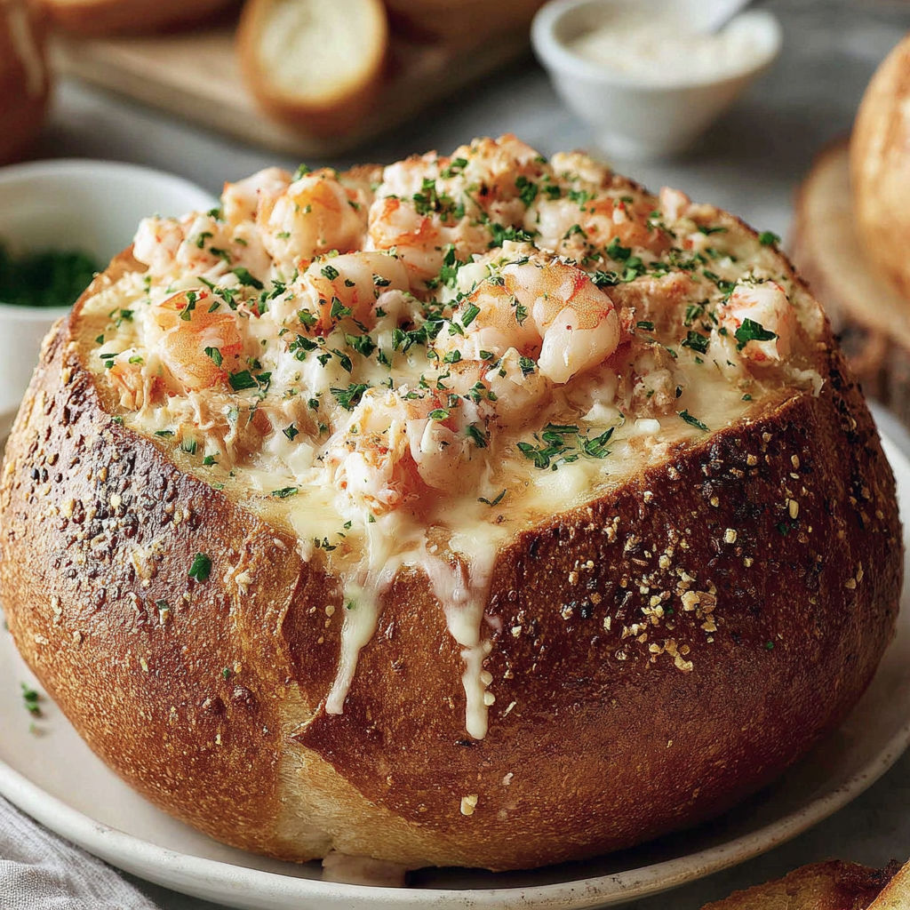 A bowl of shrimp and cheese.