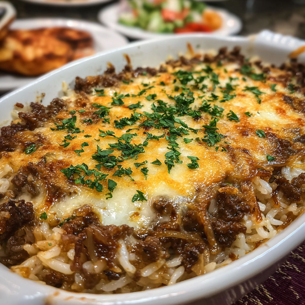 A French Onion Ground Beef and Rice Casserole.