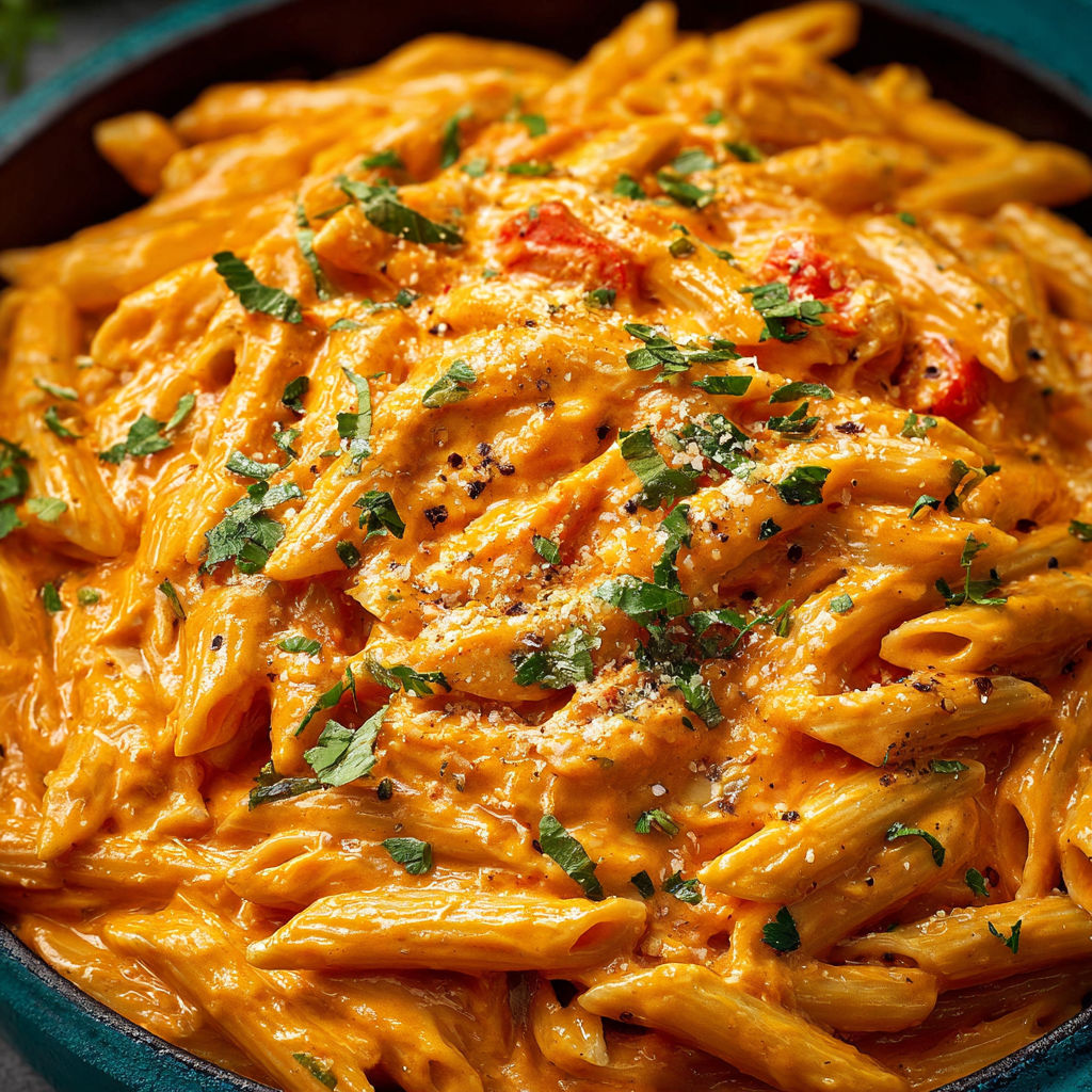A bowl of creamy tomato pasta.