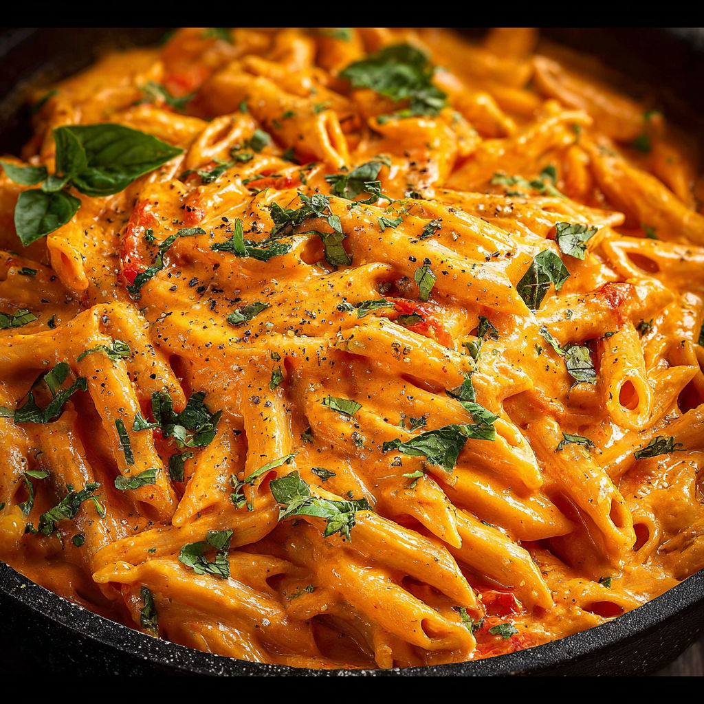 A bowl of pasta with a green herb on top.