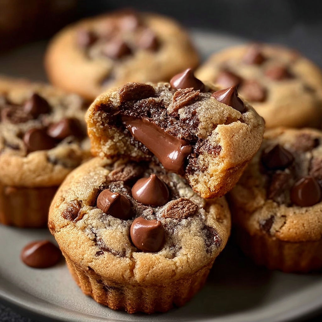 Chocolate chip muffins on a plate.