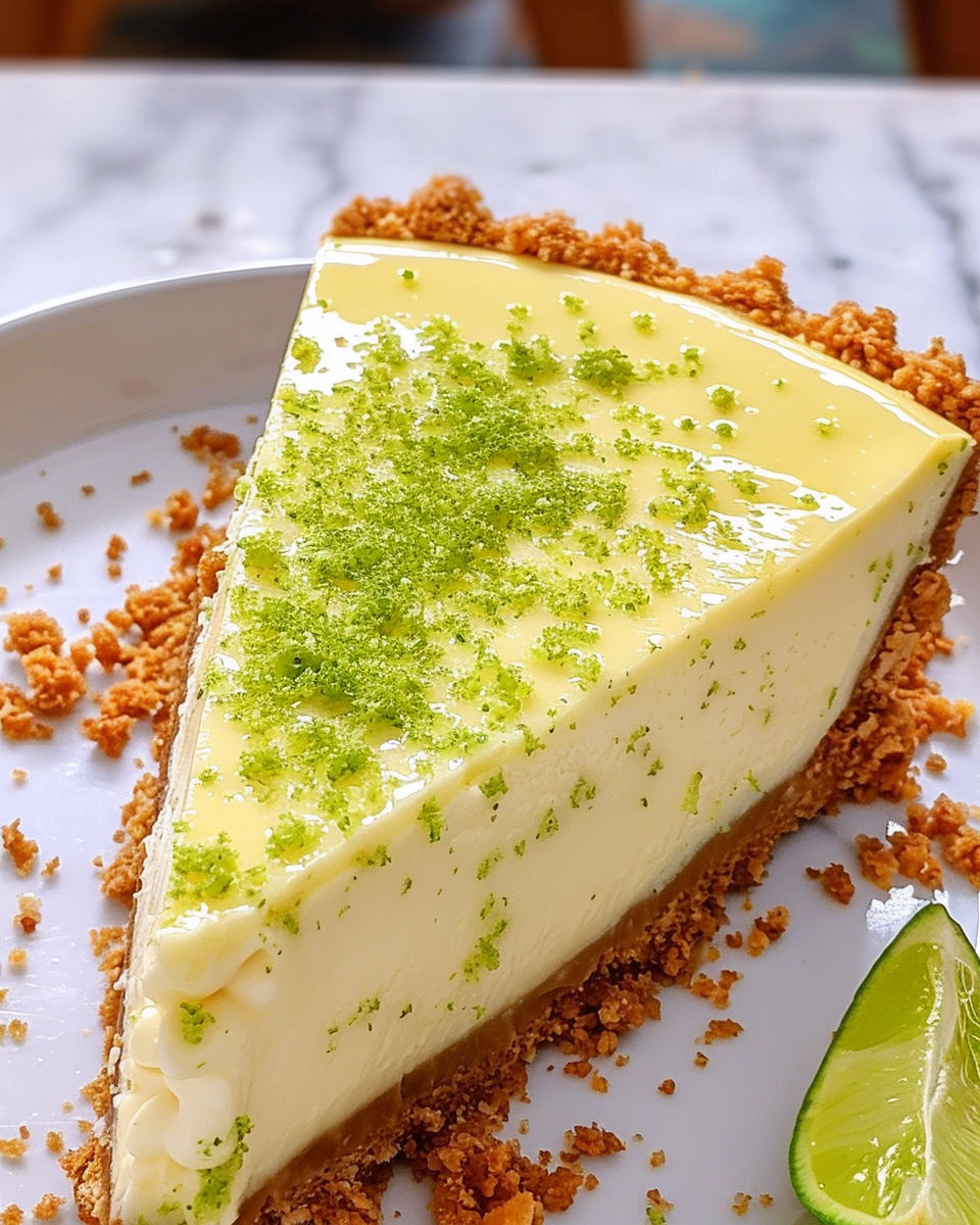 A slice of cake with green toppings.
