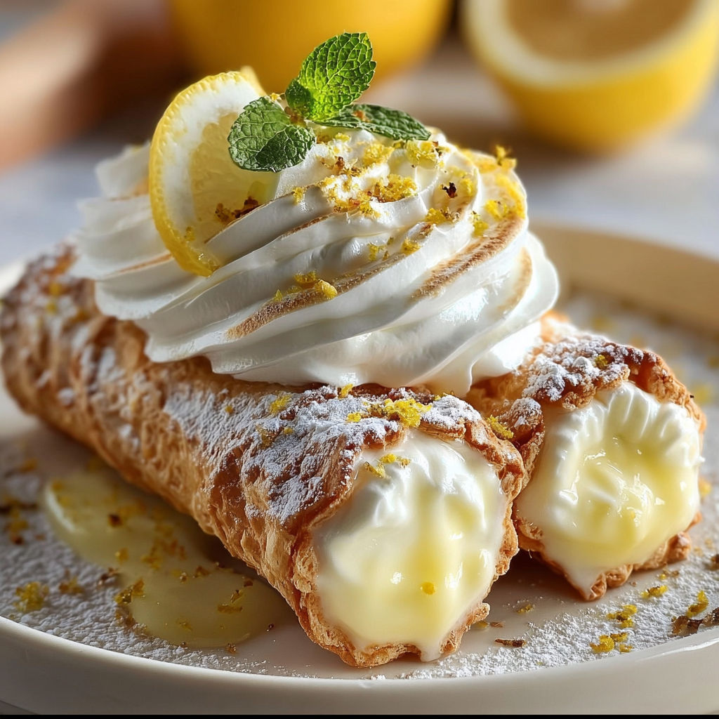 A plate of lemon meringue pie cannoli.