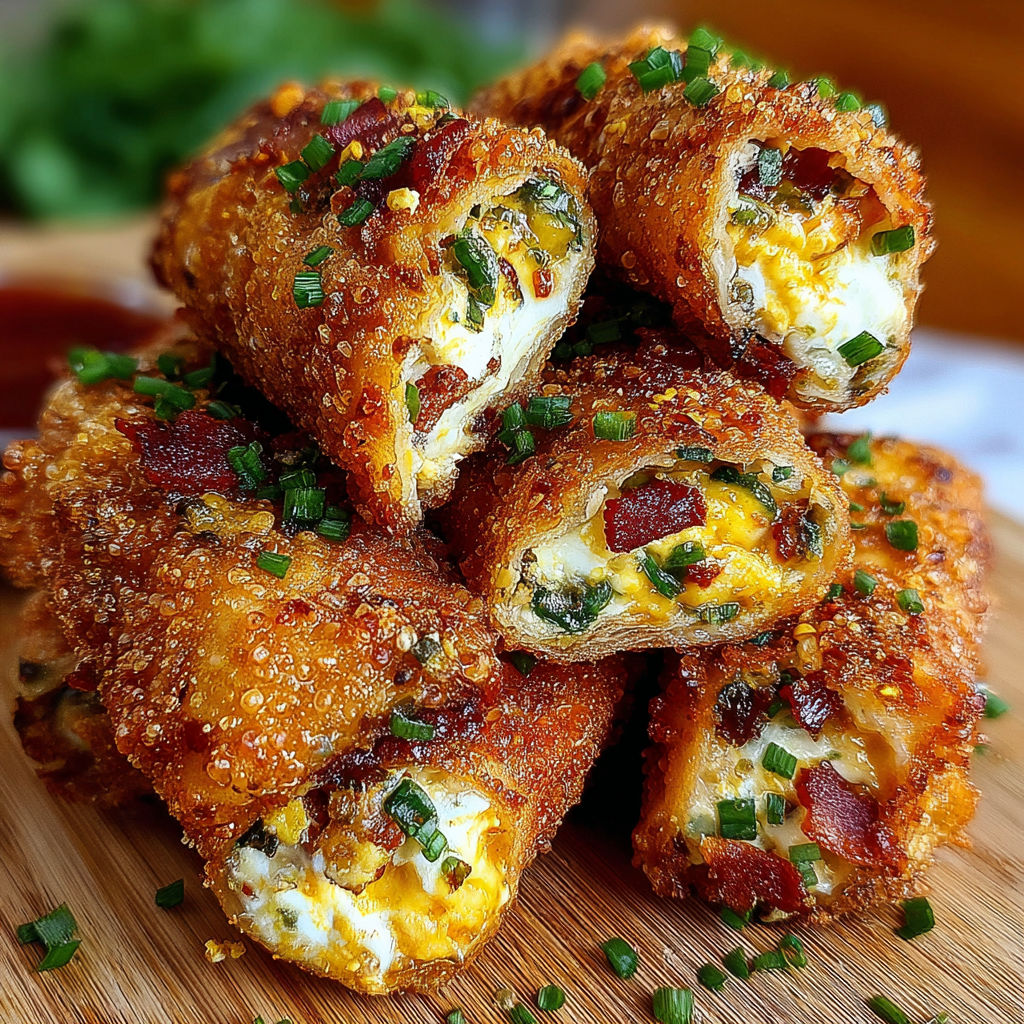 A stack of food items with a green topping.