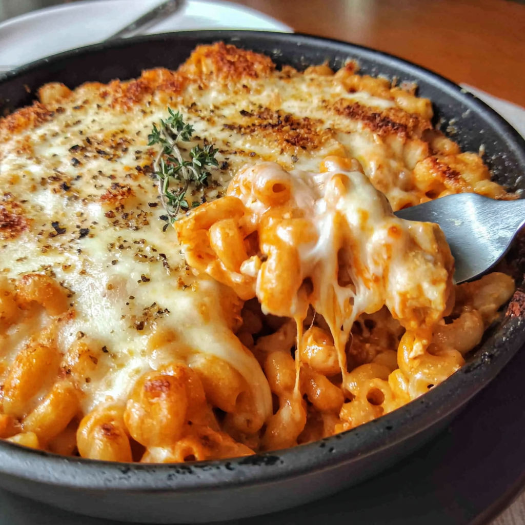 A bowl of macaroni and cheese with a fork.