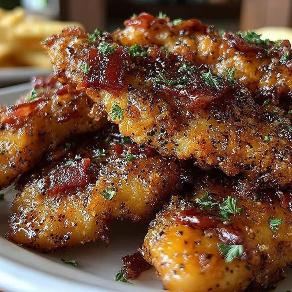 Bacon wrapped chicken tenders with brown sugar and bacon.