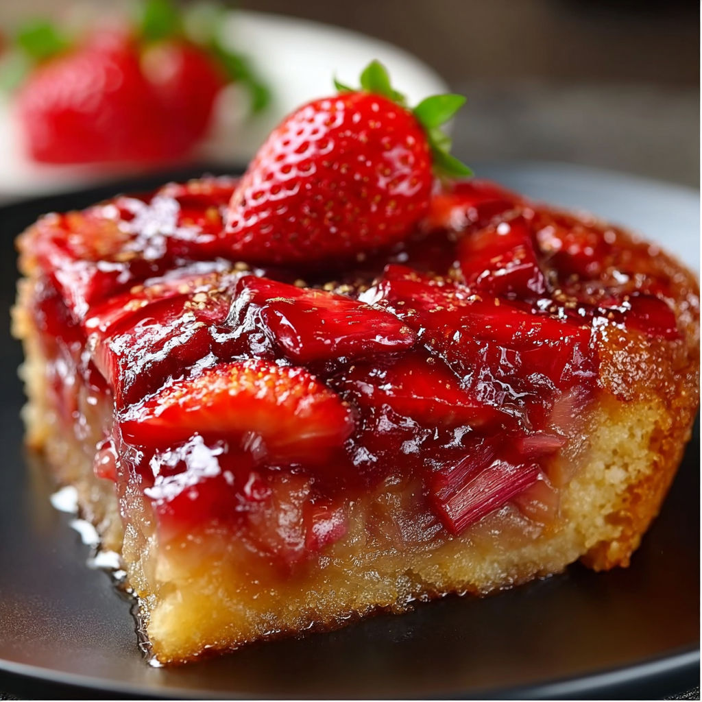 A slice of cake with strawberries on top.