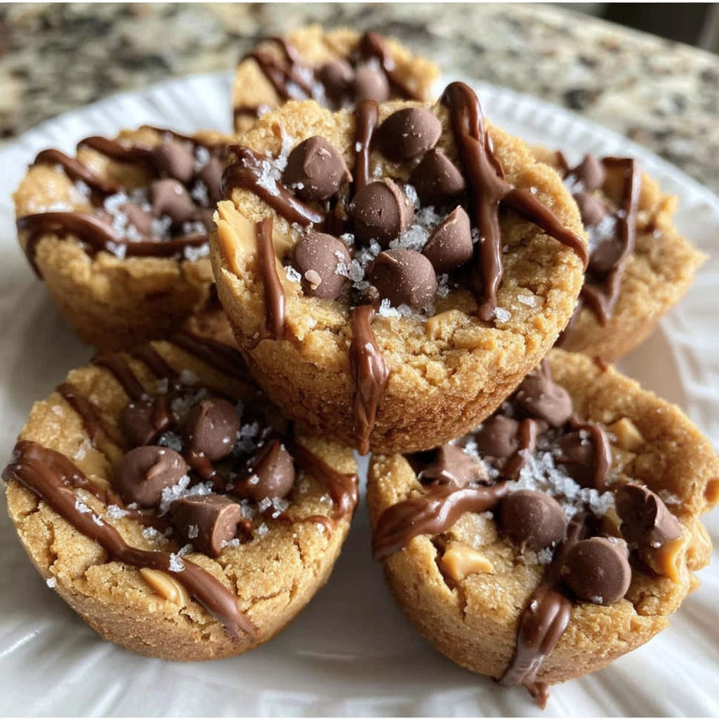 Peanut butter cookie bites with chocolate drizzle.