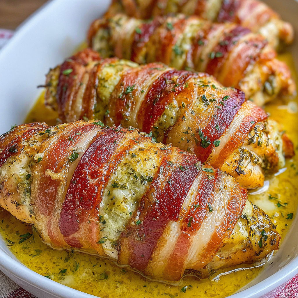 Bacon Wrapped Garlic Parmesan Chicken.