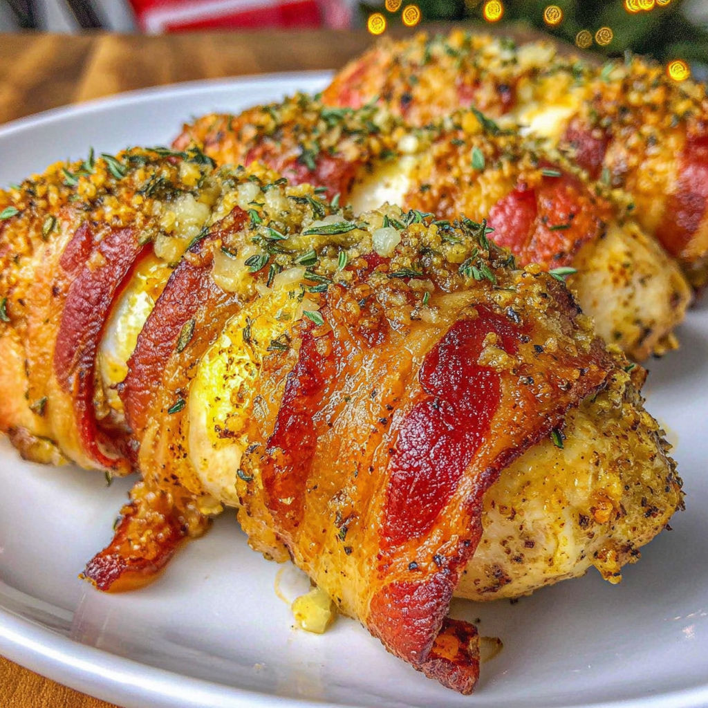 Bacon Wrapped Garlic Parmesan Chicken.