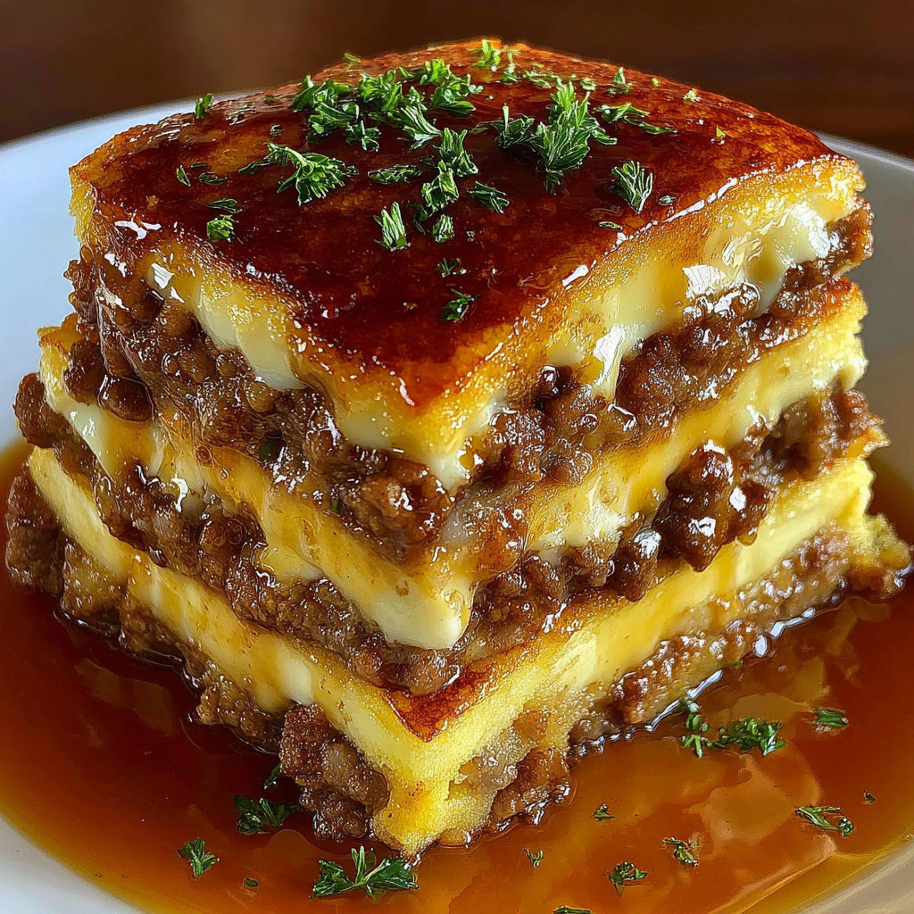 A stack of sausage and cheese pancakes.