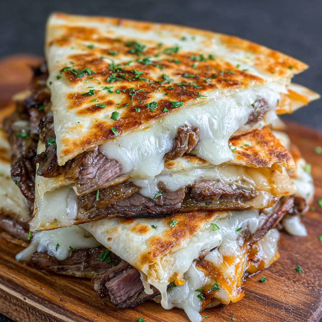 A stack of steak and cheese quesadillas.