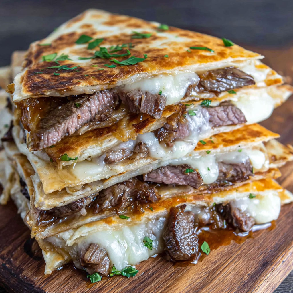 A stack of steak and cheese quesadillas.