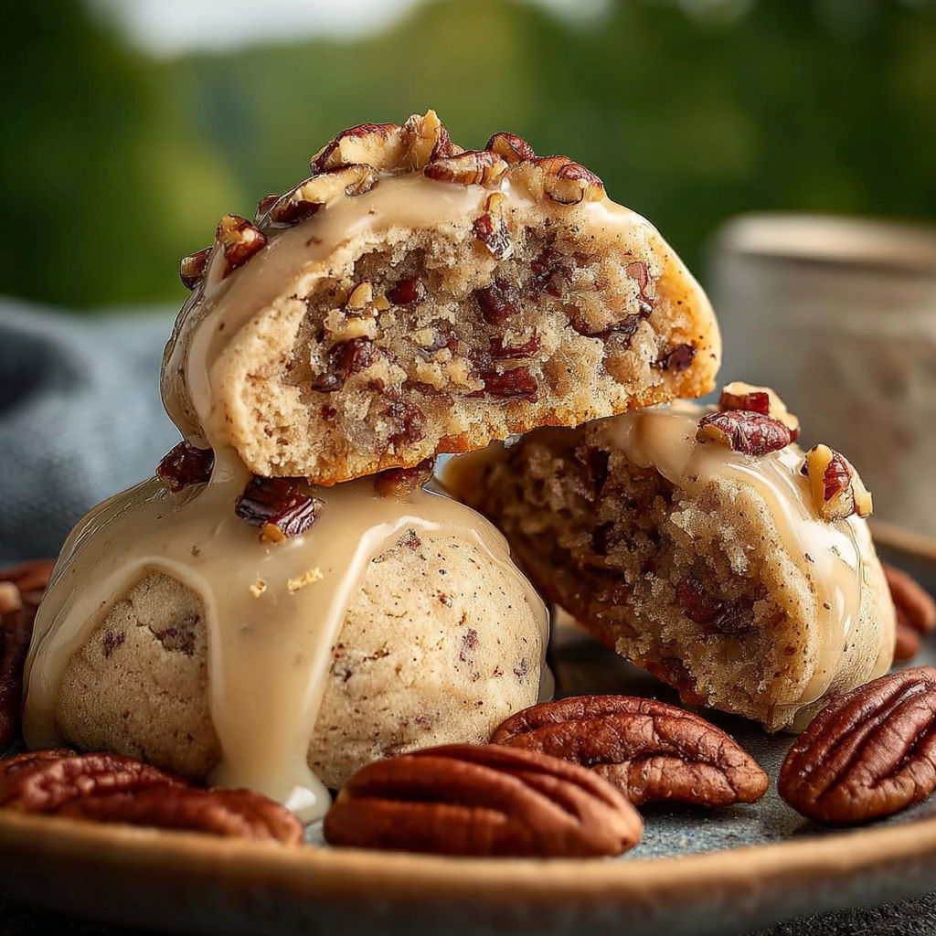 A plate of pecan cookies with maple glaze.