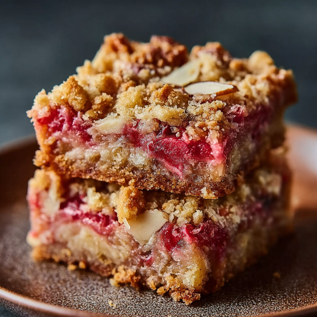 A close up of a dessert with a brown crust and red filling.