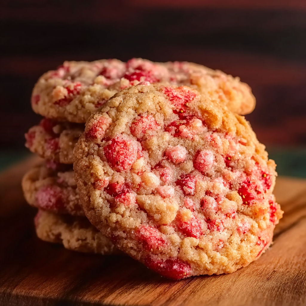 A stack of red and white cookies.