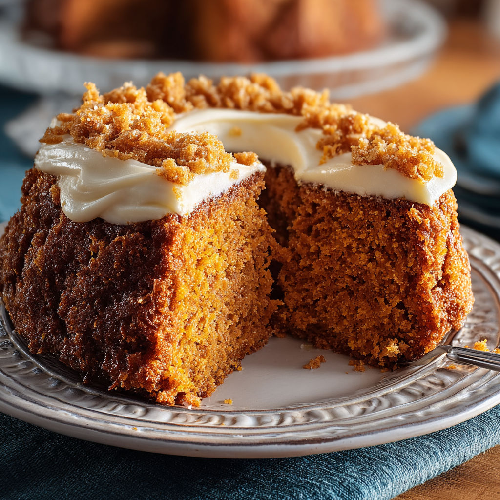 A slice of a sweet potato cake on a plate.