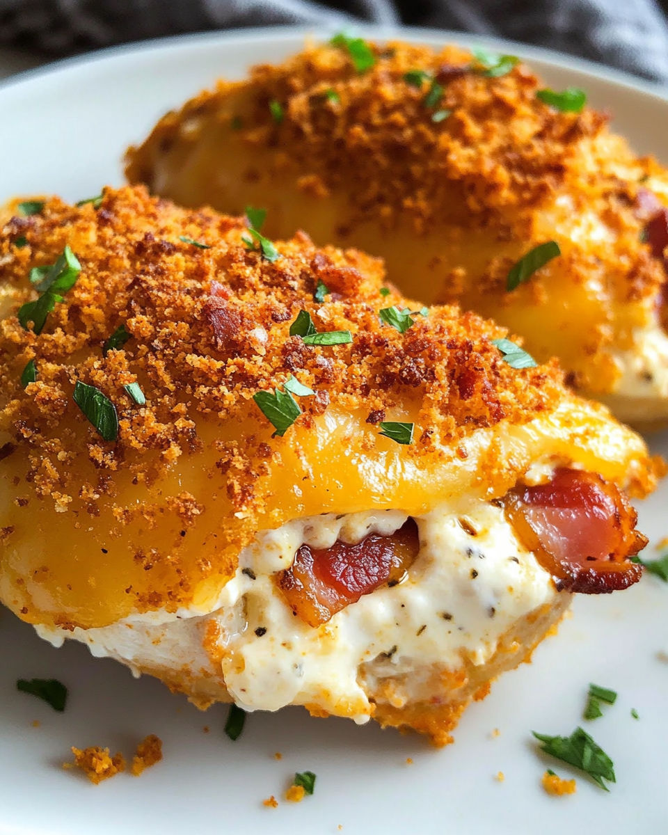 A close up of a piece of food with bacon and cheese.