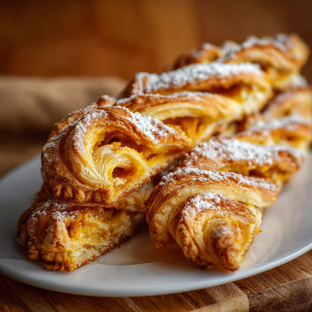 A plate of pastries with powdered sugar on top.