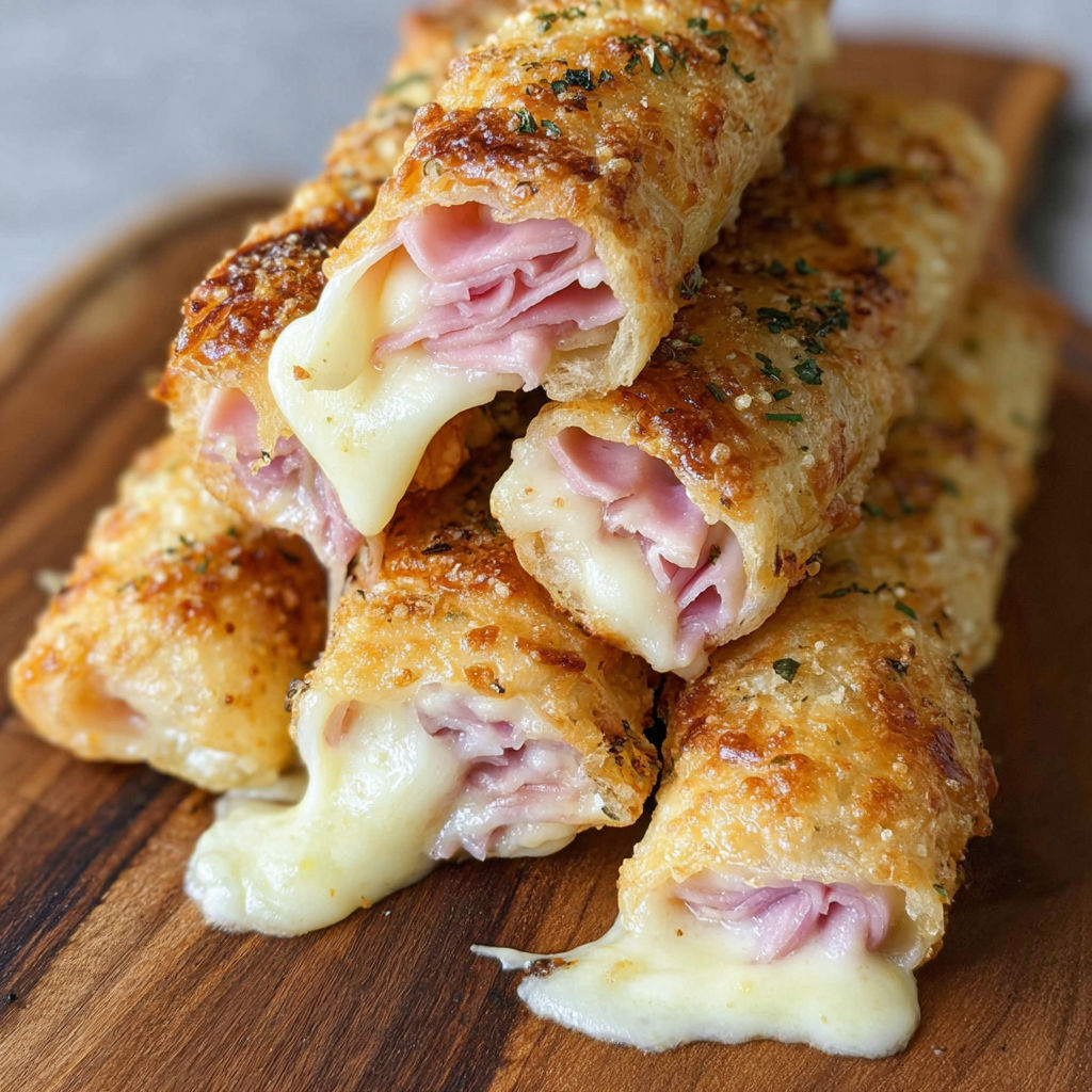 A stack of ham and cheese sandwiches.