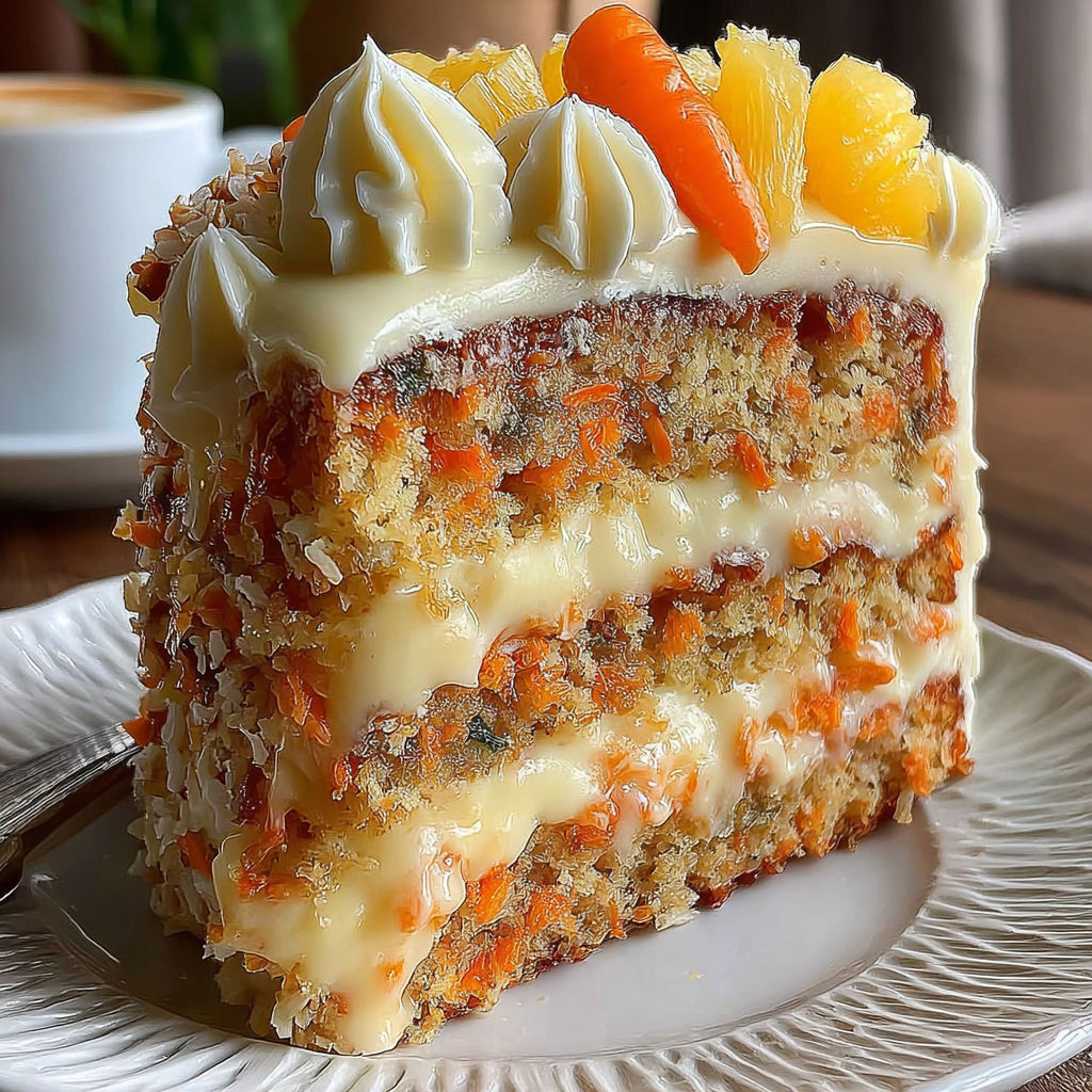 A slice of carrot cake on a plate.