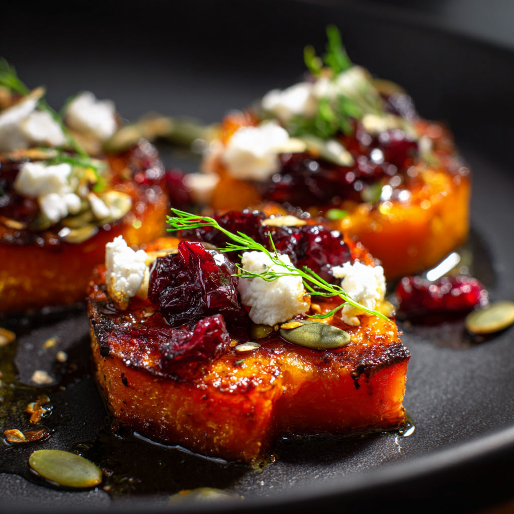 A plate of food with feta cheese and cranberries on top.