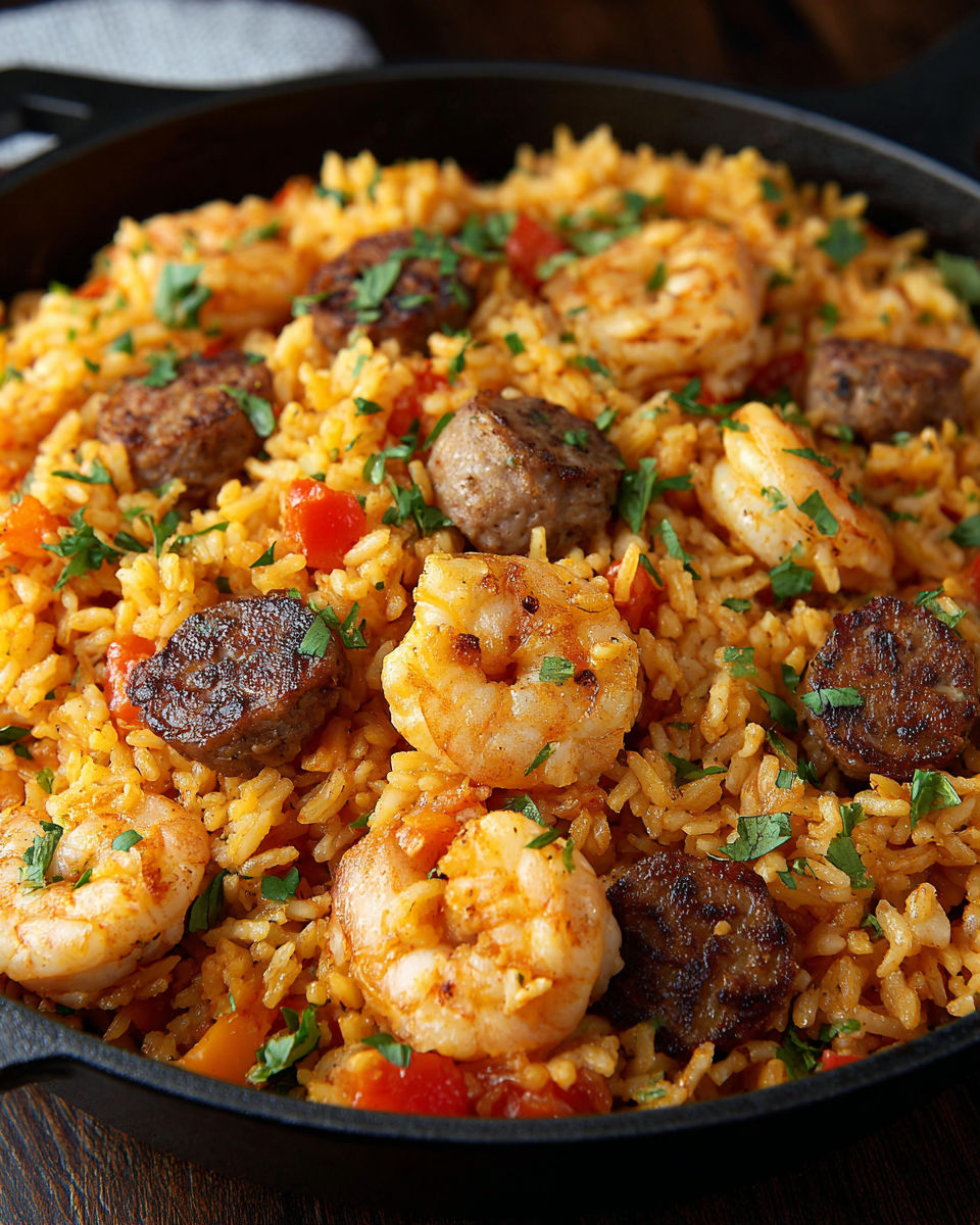 A dish of shrimp and rice.