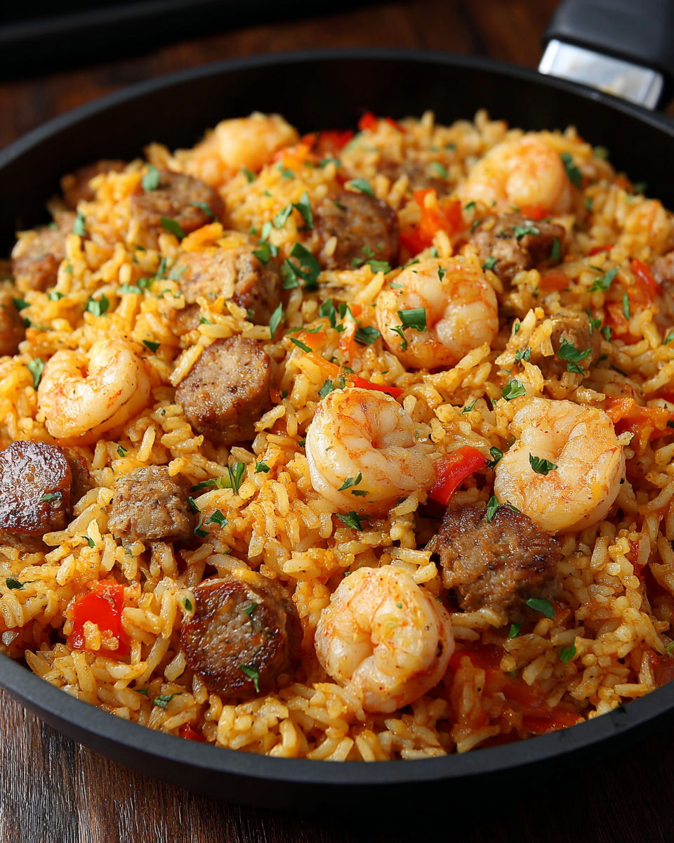 A bowl of shrimp dirty rice.