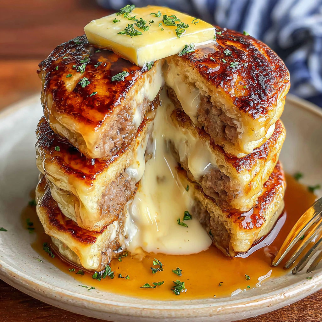 Sausage dipped pancakes on a plate.