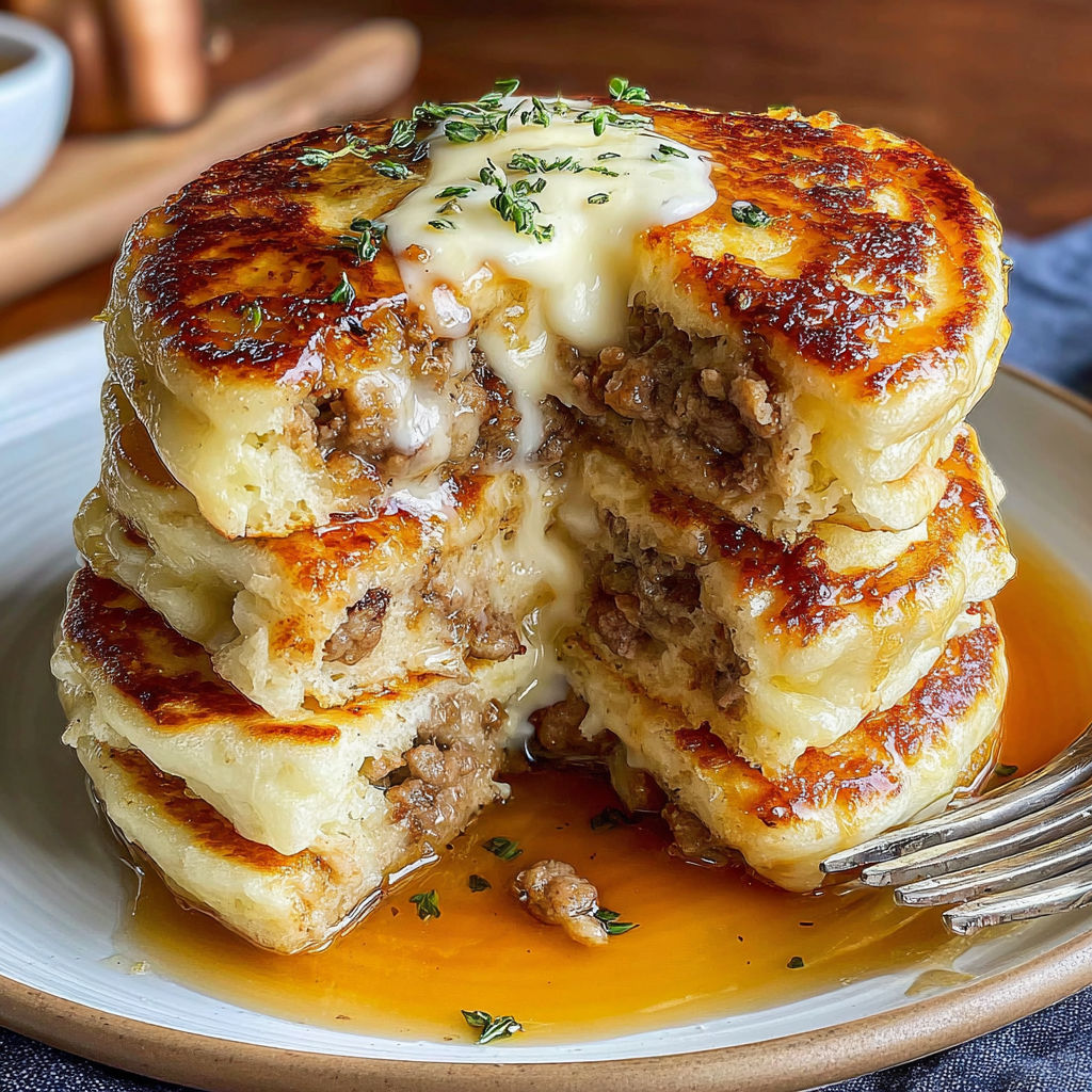 A stack of pancakes with butter and syrup on top.