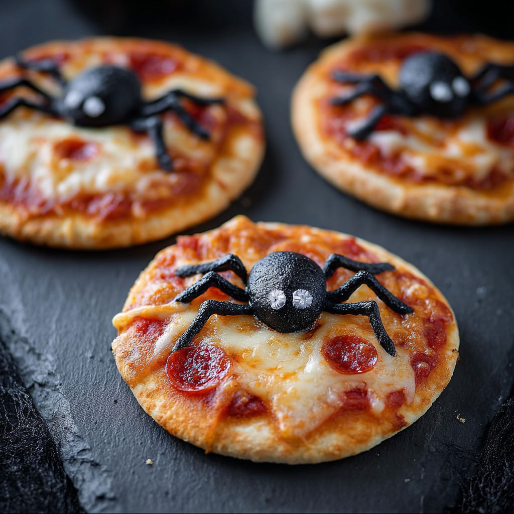 A pizza with a spider on top.