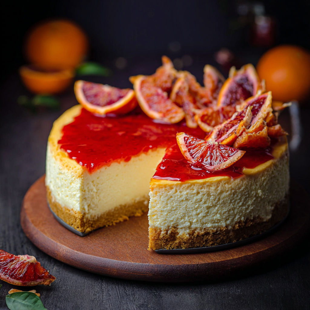 A slice of cheesecake with a slice of orange on top.