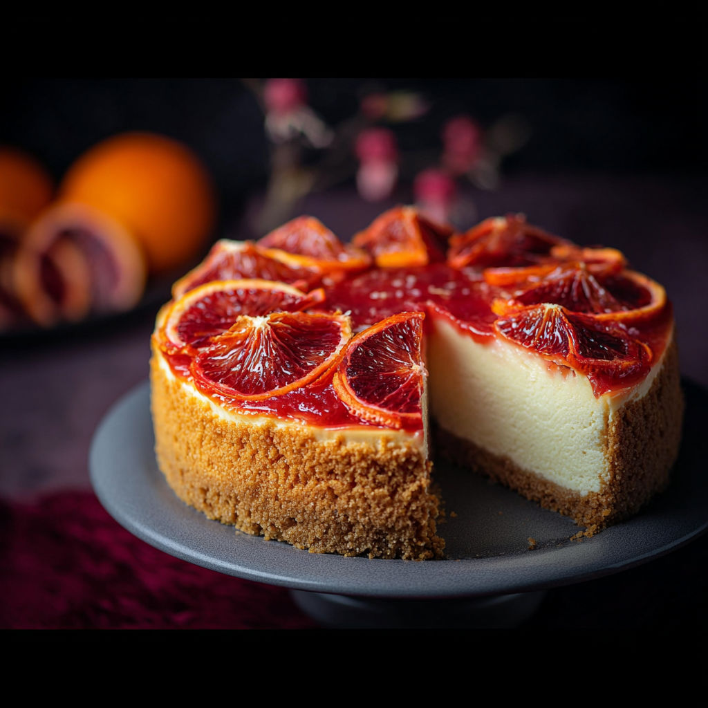 A slice of orange cheesecake with orange slices on top.