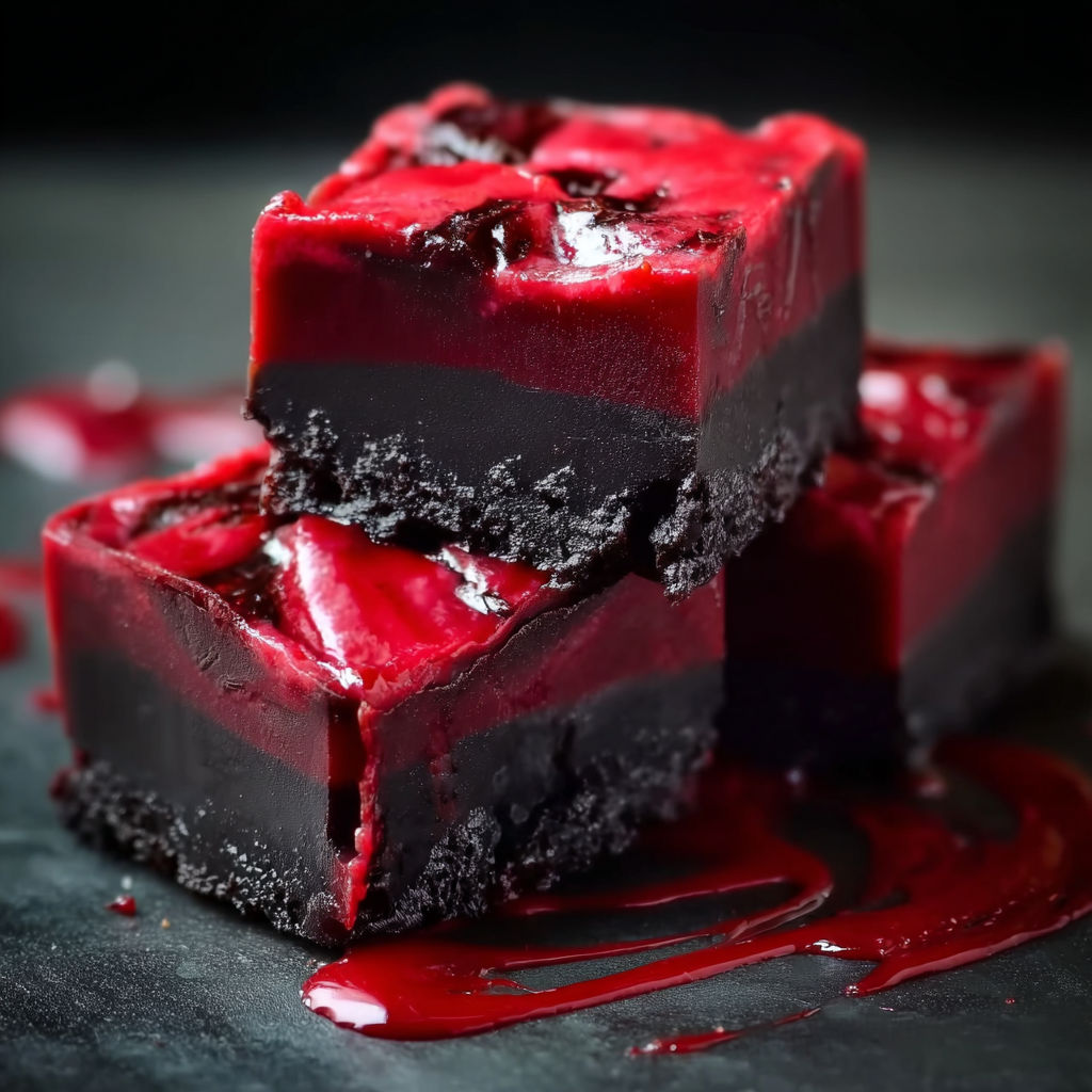 A close up of a piece of chocolate cake with a red icing.