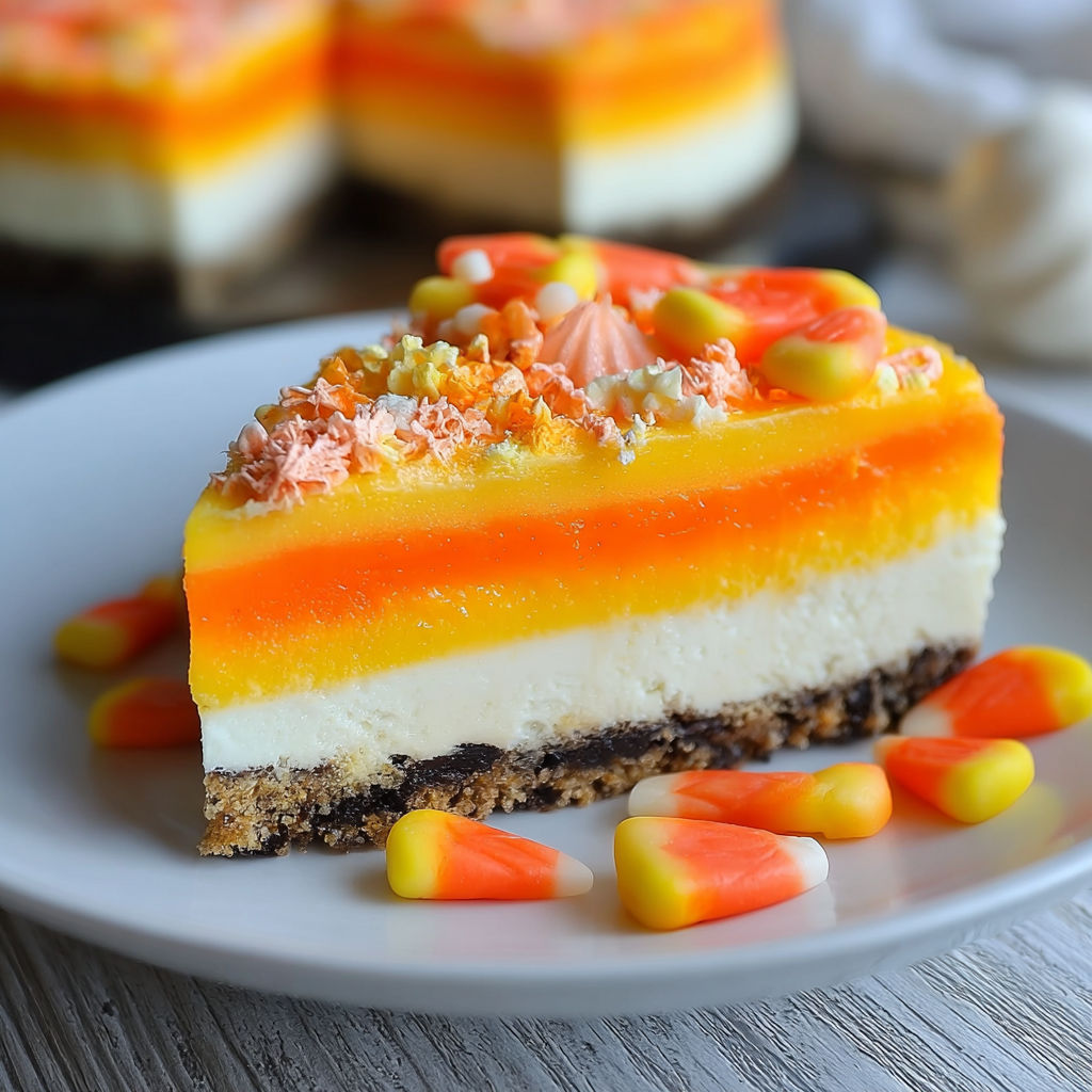 A slice of cake with orange and yellow frosting.