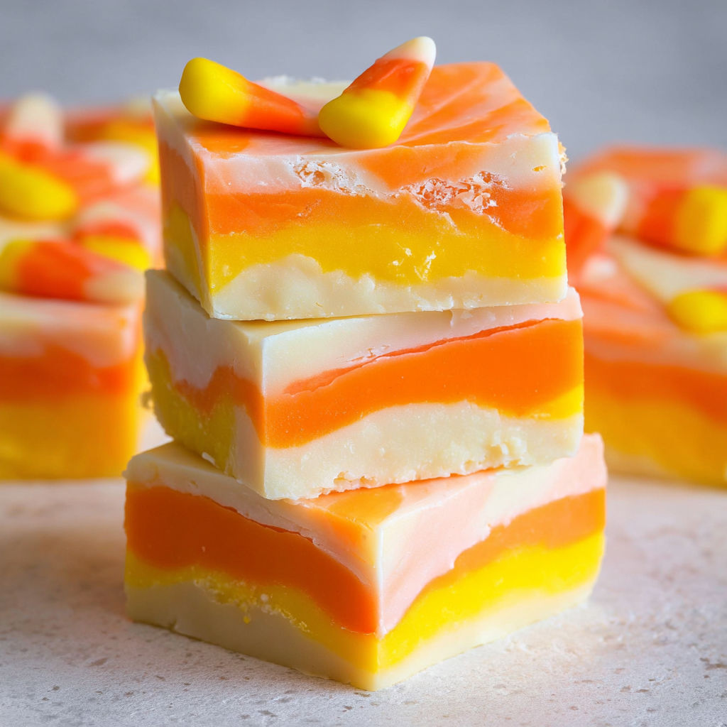 A stack of candy corn fudge.
