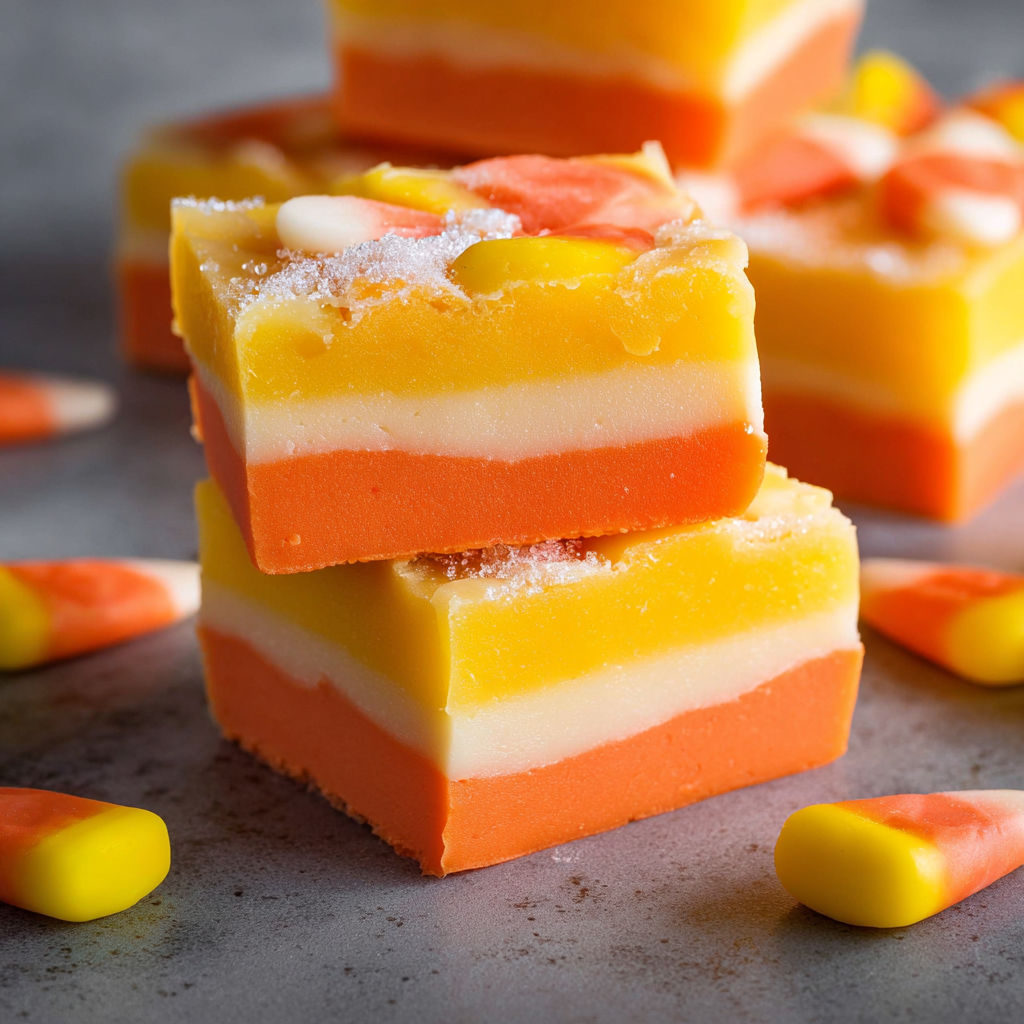 A slice of cake with a yellow and orange stripe.