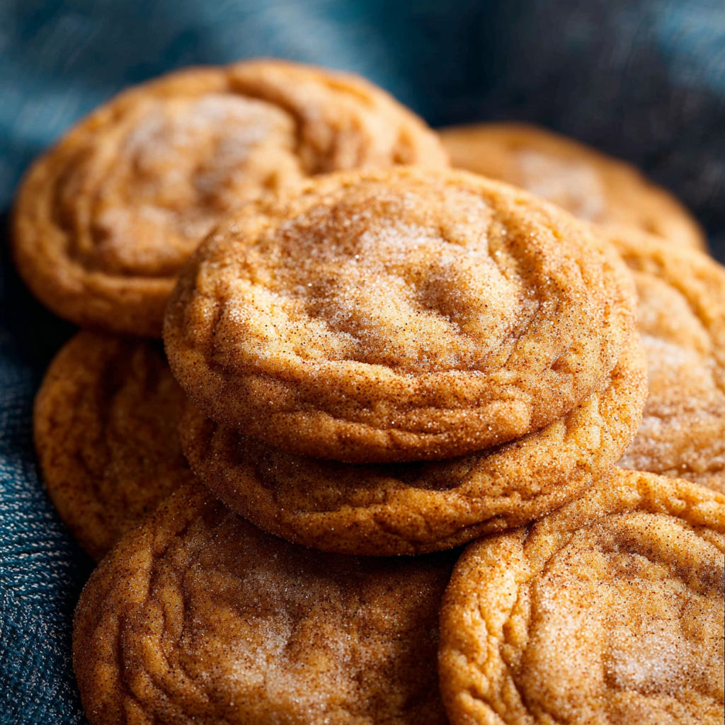 A pile of chewy pumpkin snickerdoodle cookies.