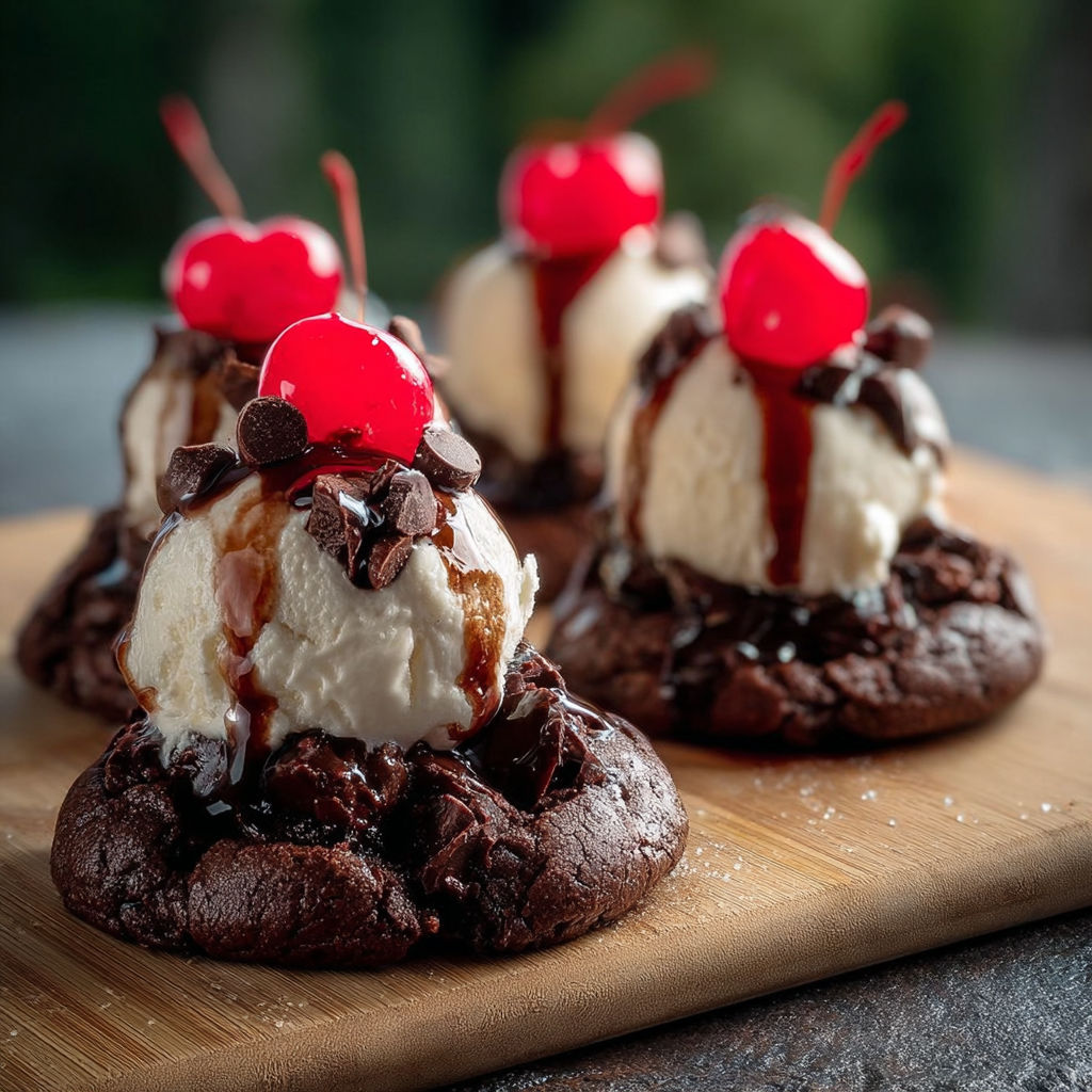 A close up of a chocolate chip cookie with a cherry on top.