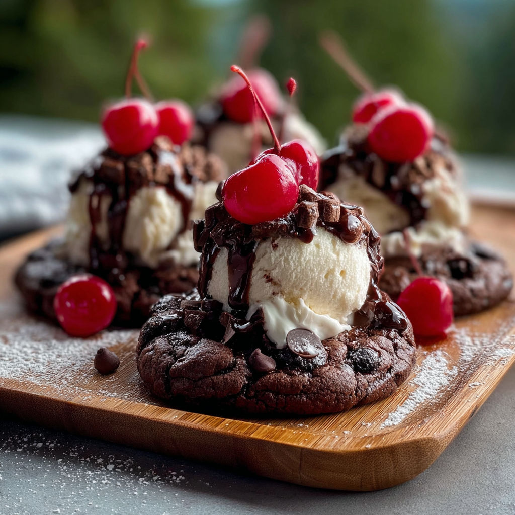 A close up of a chocolate chip cookie with a cherry on top.