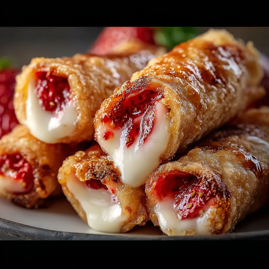 Strawberry and cheesecake stuffed eggroll bites.