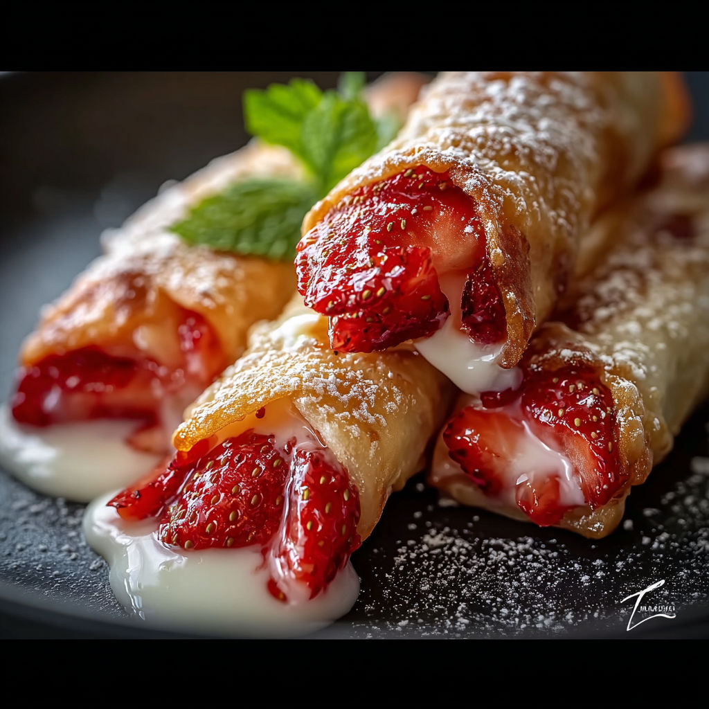 Strawberry and cheesecake stuffed eggroll bites.