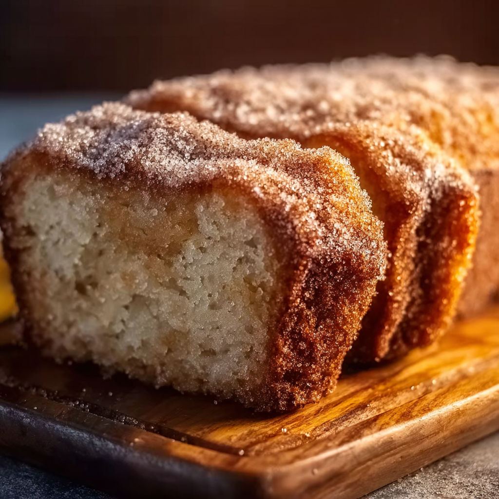 A loaf of cinnamon sugar crusted spiced apple cider donuts.