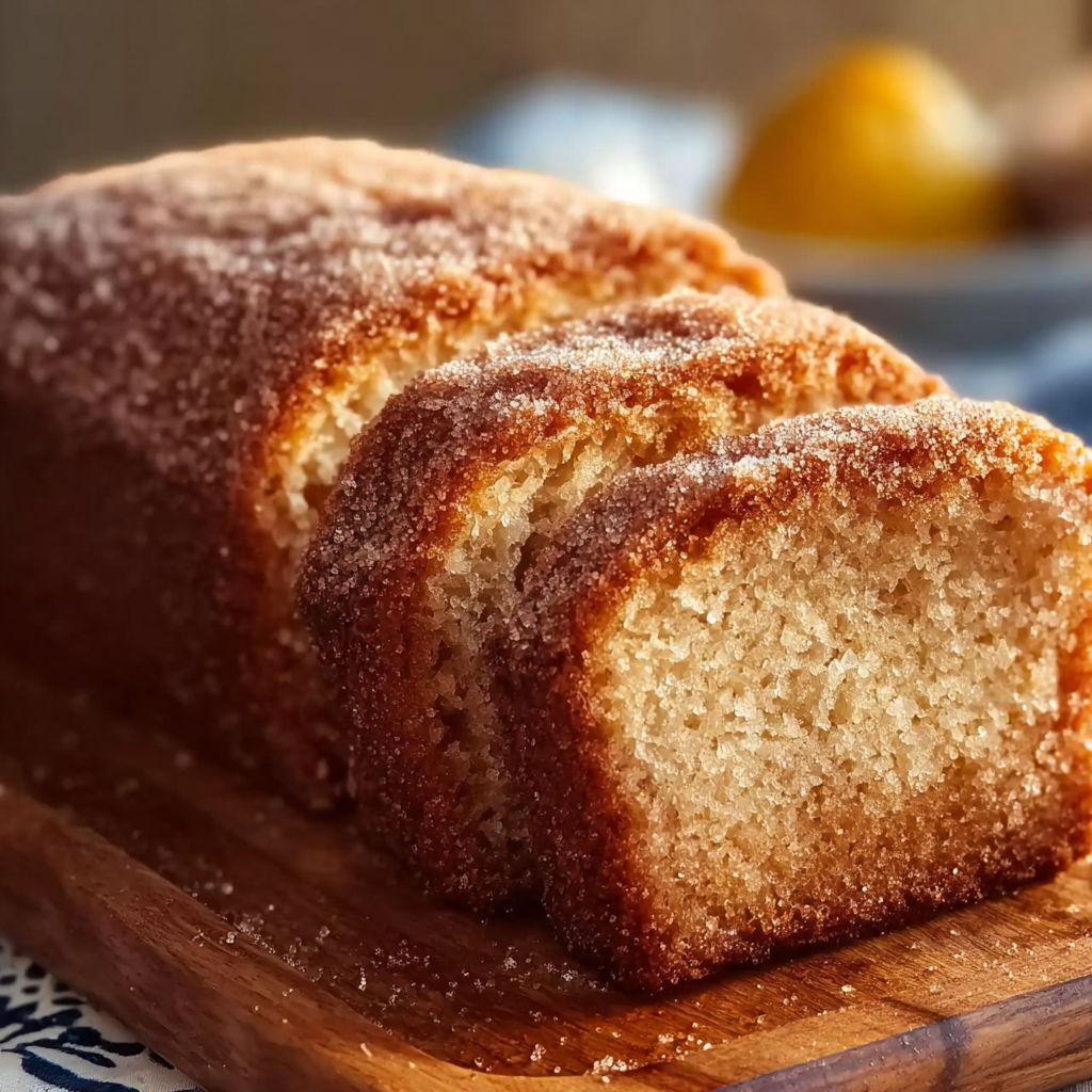 A slice of cake with sugar on top.