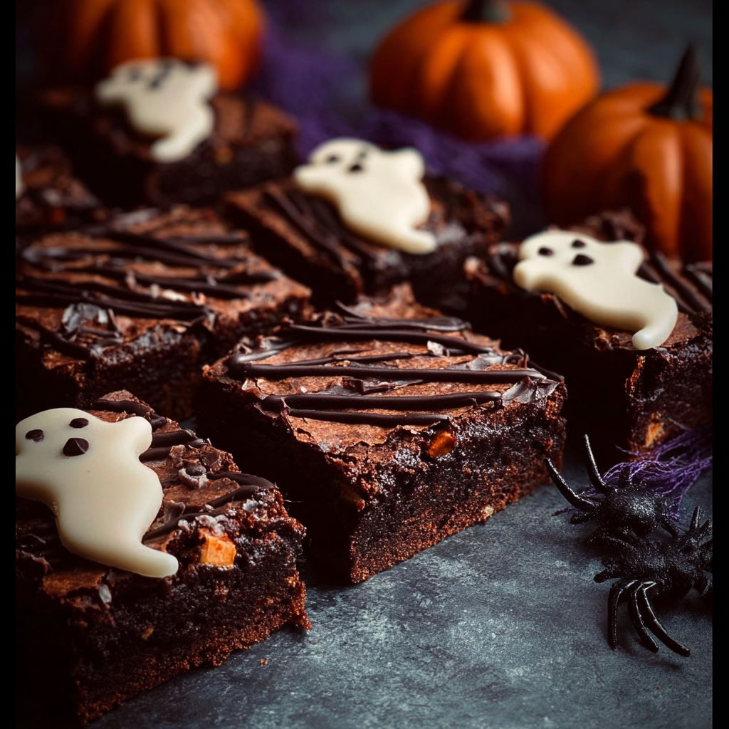 A close up of a brownie with a ghost on it.
