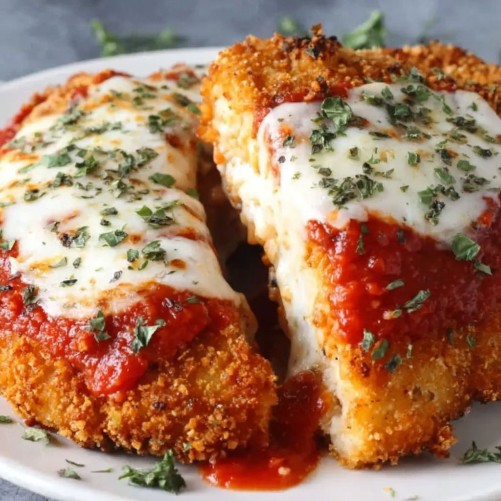 A plate of chicken parmesan.