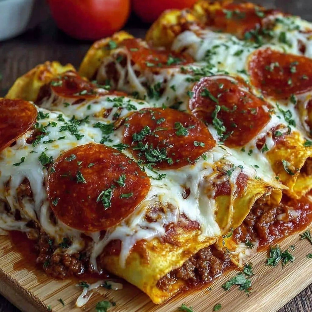 A pizza with pepperoni and beef toppings.