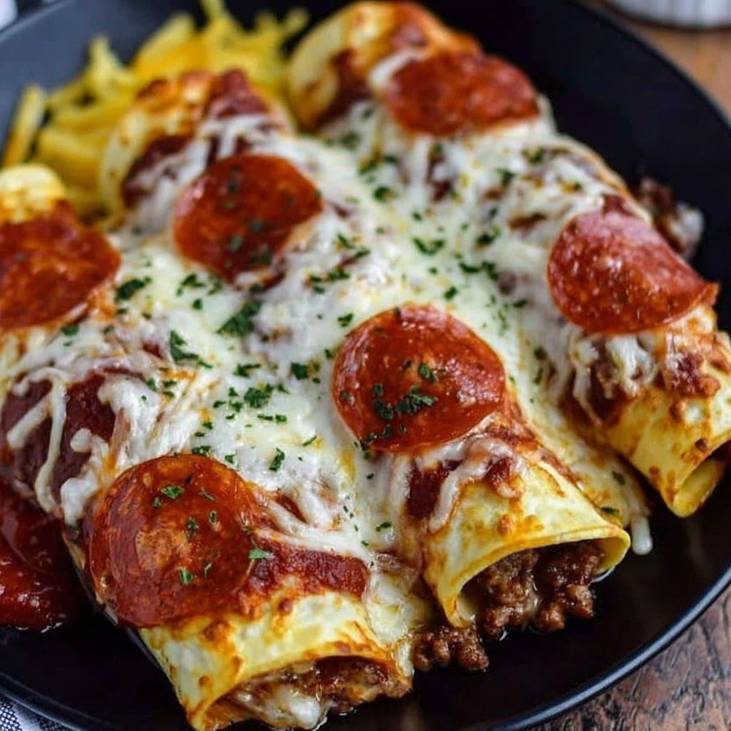 A plate of food with pepperoni and beef.