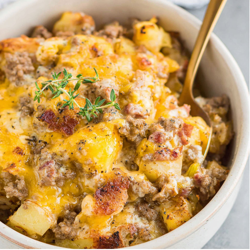 A bowl of slow cooker hamburger hash.